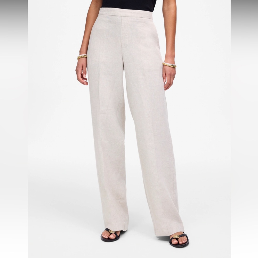 Madewell Linen Blend Neutral Beige Wide Leg Pants NWT Size 14 Stretch Waist